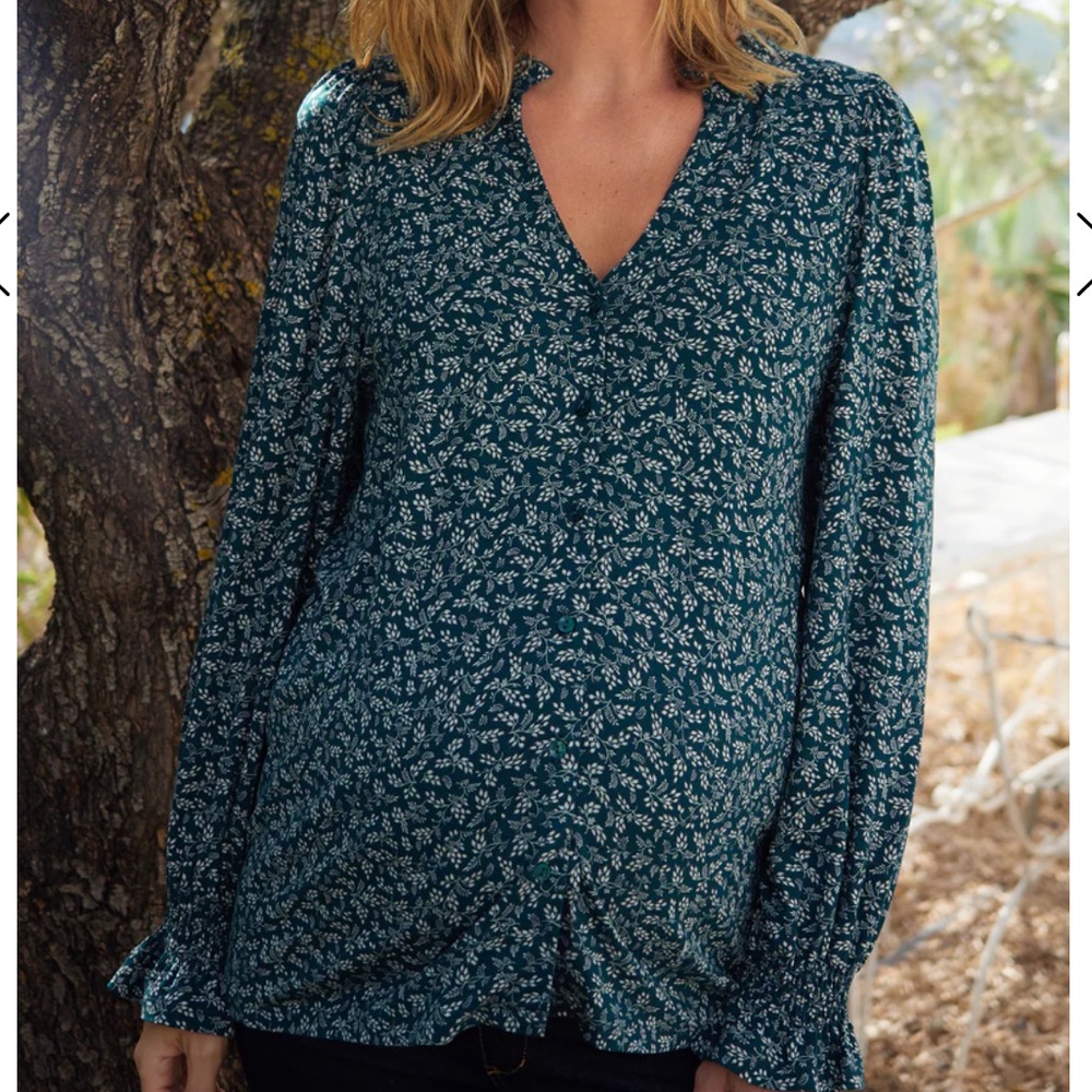 NWT Isabella Oliver Sofia Maternity Blouse, green floral, size 1 (US size 4)